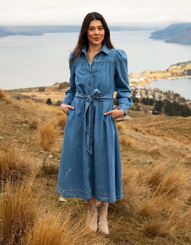 Elm Lucinda Denim Shirt Dress Mid Blue Wash