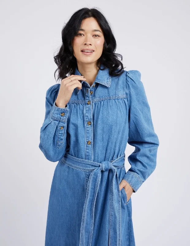 Elm Lucinda Denim Shirt Dress Mid Blue Wash