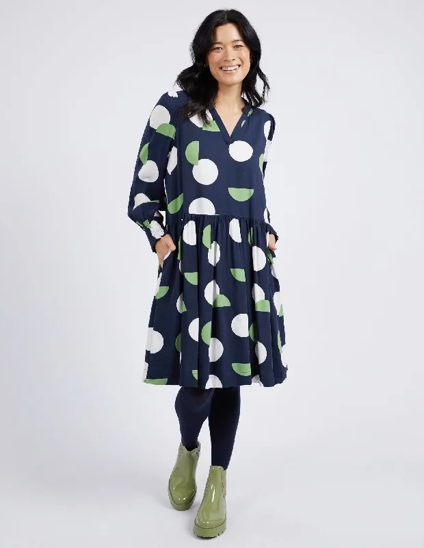 Elm Stormy Spot Dress Navy Spot