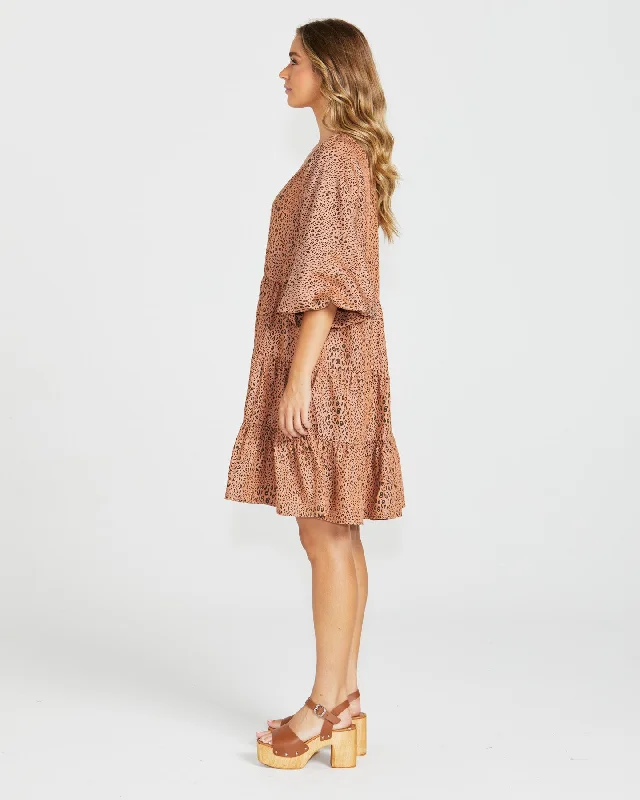 Sass Davie Tiered Dress Sandy Tan Animal