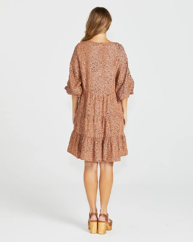 Sass Davie Tiered Dress Sandy Tan Animal