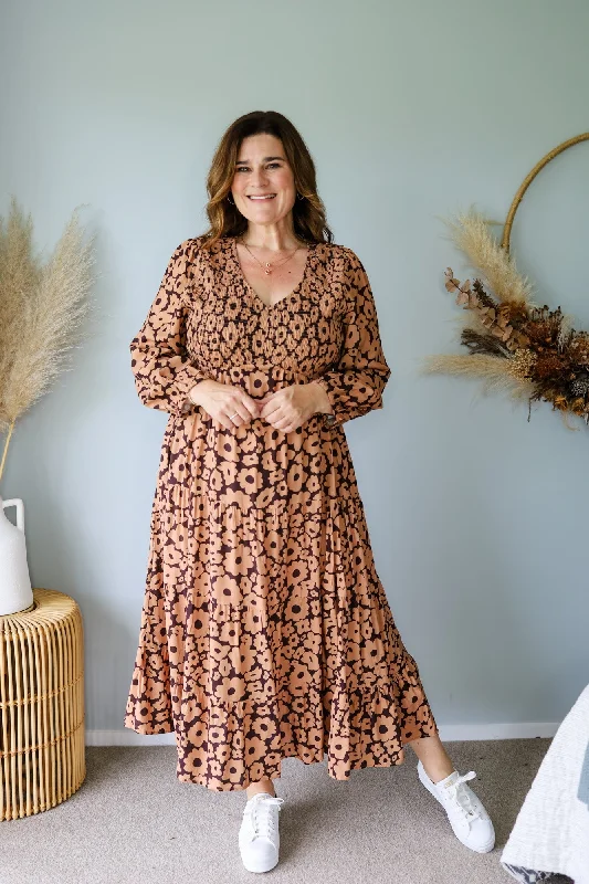 Sunday Boho Fern Dress Tan Floral