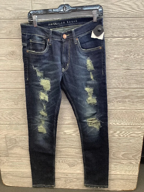 Jeans Skinny By American Eagle In Blue Denim, Size: 14