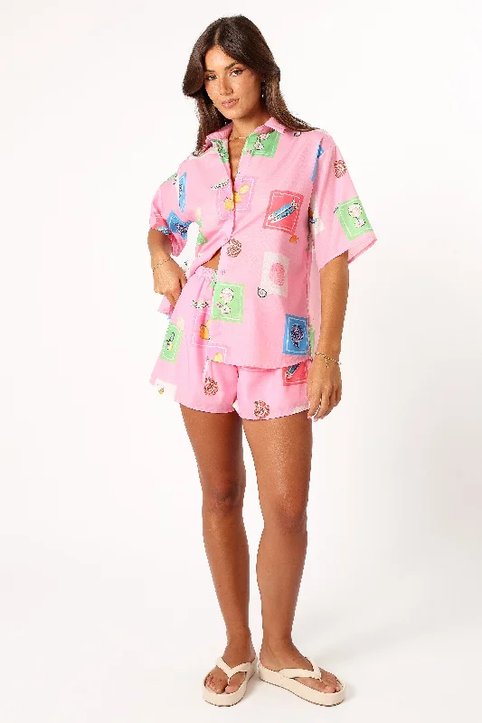 Portofino Short Set - Pink Stamp Print