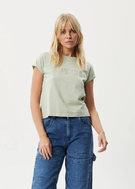 AFENDS Womens Cutback - Roll Cuff T-Shirt - Eucalyptus