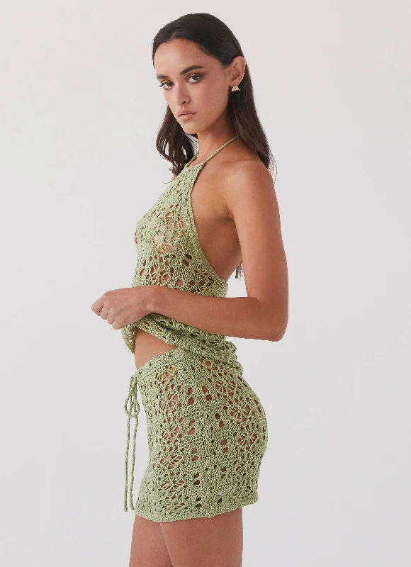 Free Mind Crochet Mini Skirt - Light Olive