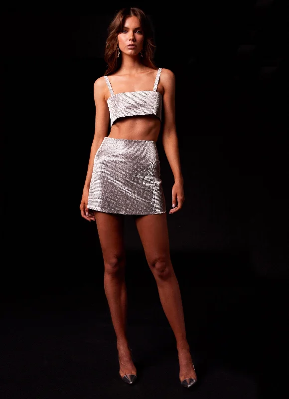 Pure Desire Diamante Mini Skirt - Cosmic Silver