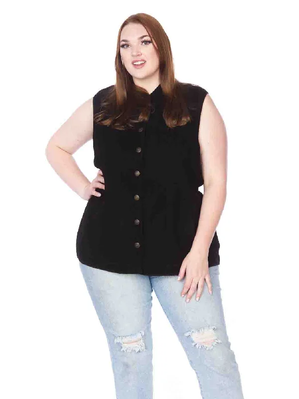 Tianello Plus Sized TENCEL™ ""Vine"" Cotton Jacquard Sleeveless ""Oxford"" Vest Jacket-Lined...  with Side Pockets