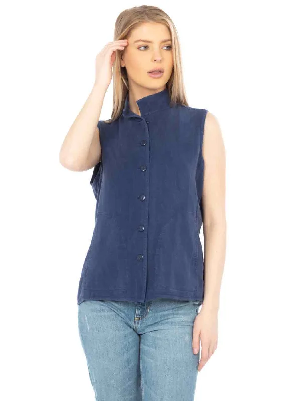 Tianello TENCEL™  Sleeveless ""Oxford"" Vest Jacket, Lined, & Side Pockets