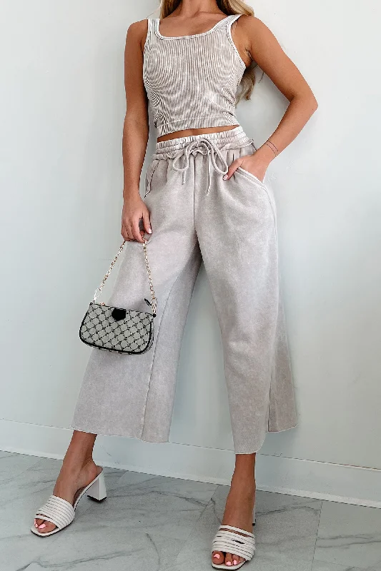 Arvin Acid Wash Cropped Palazzo Sweatpants (Ash Mocha)