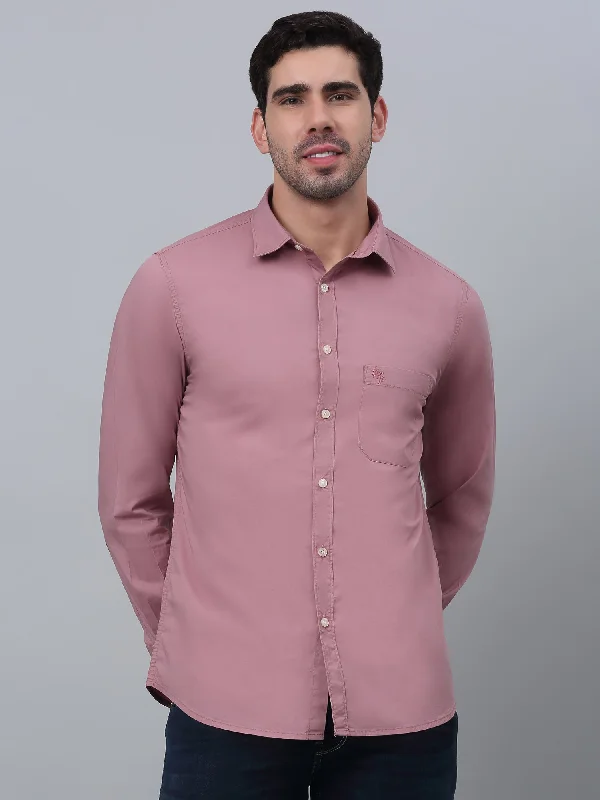 Cantabil Cotton Blend Solid Full Sleeve Regular Fit Purple Casual Shirt for Men with Pocket