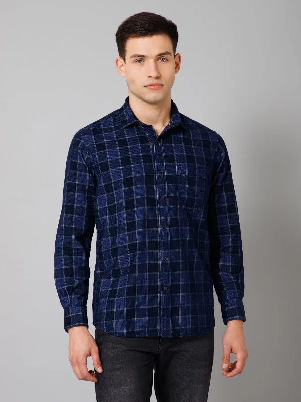 Cantabil Cotton Checkered Full Sleeve Regular Fit Navy Casual Shirt for Men with Pocket