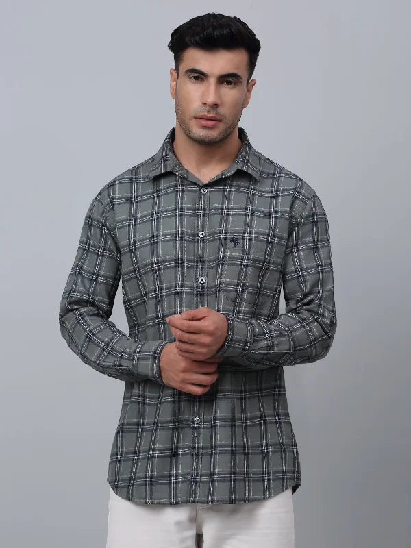 Cantabil Cotton Checkered Full Sleeve Regular Fit Olive Casual Shirt for Men with Pocket