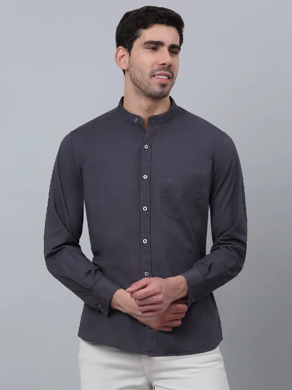 Cantabil Cotton Solid Full Sleeve Regular Fit Dark Grey Casual Shirt for Men with Pocket