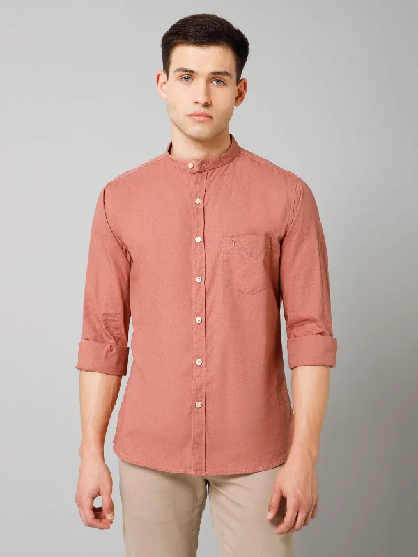 Cantabil Cotton Solid Full Sleeve Regular Fit Peach Casual Shirt for Men with Pocket