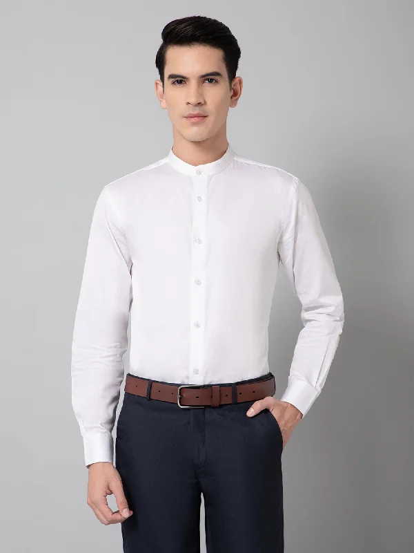 Cantabil Cotton Solid Full Sleeve Regular Fit White Party Wear Shirt for Men with Pocket