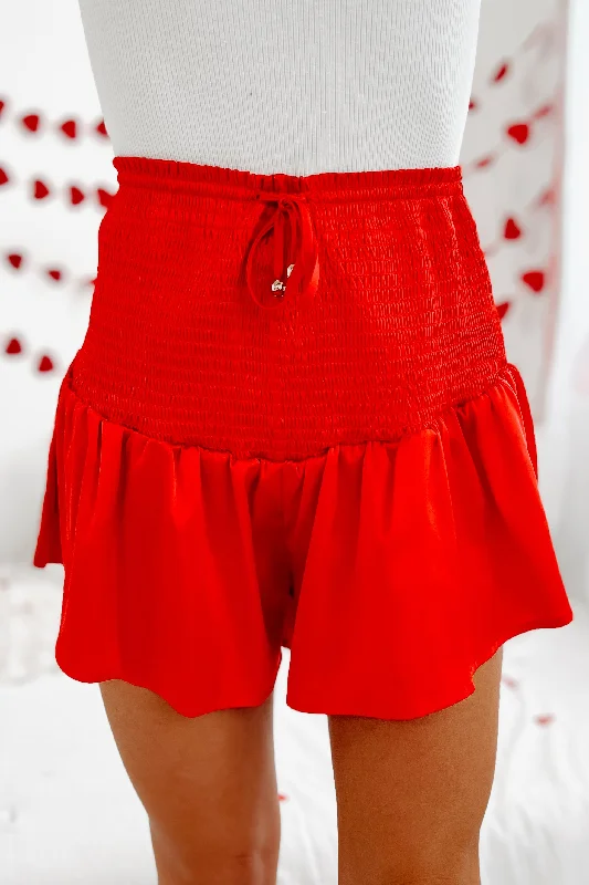 Chic Comfort Smocked Satin Shorts (Red)