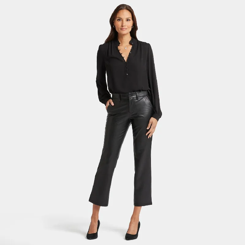 Faux Leather Straight Ankle Pants - Black