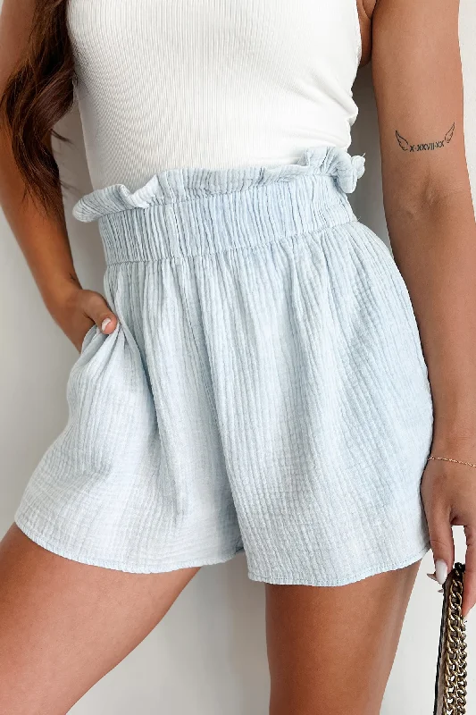 Feeling Joyous Textured Paperbag Shorts (Light Blue)