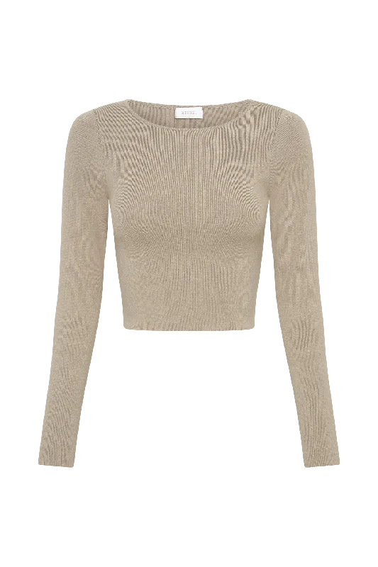 Haisley Long Sleeve Knit Top - Taupe