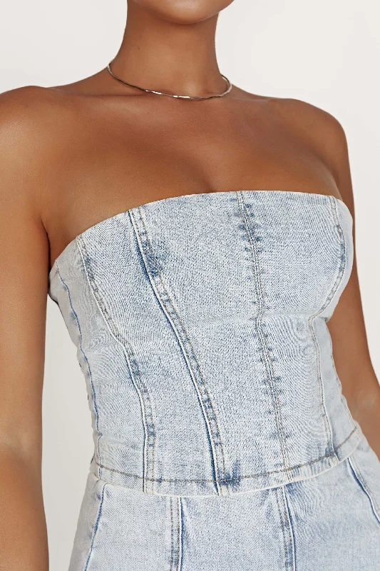 Jordana Denim Tube Top - Light Blue