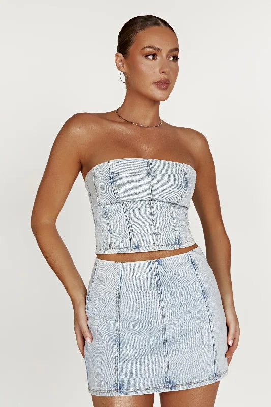 Jordana Denim Tube Top - Light Blue