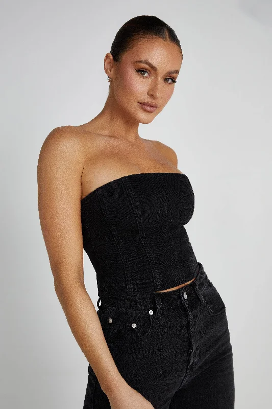 Jordana Denim Tube Top - Washed Black