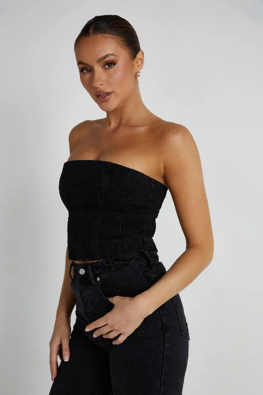 Jordana Denim Tube Top - Washed Black