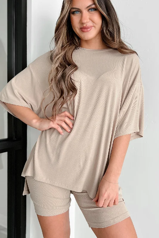 Nap Trapped Ribbed T-Shirt & Biker Shorts Set (Mushroom)