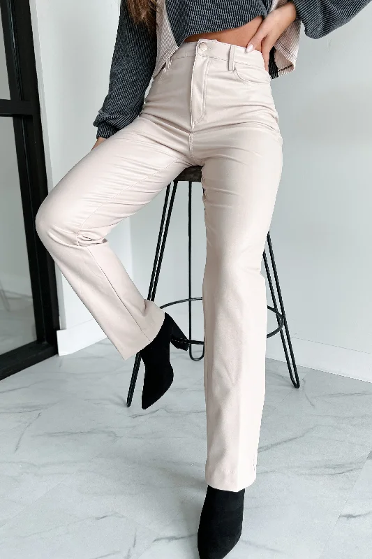 Now Or Never Faux Leather Pants (Beige)