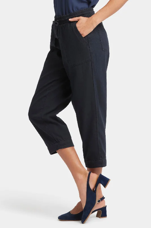 Relaxed Drawstring Cargo Pull-On Pants - Overdye Black