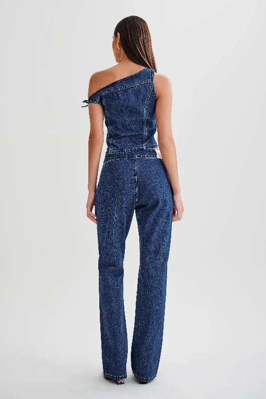 Romona Low Rise Buckle Denim Jean - Dark Blue