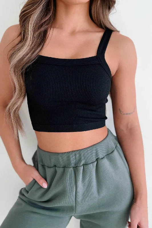 Seeing Potential Ribbed Square Neck Crop Top (Black)