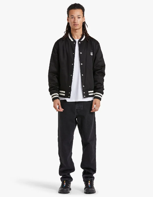 Teddy Blouson In Cotton Satin With Grey Fox Head P - Black