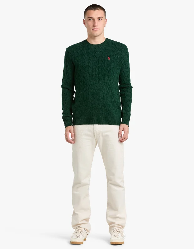 Long Sleeve Cable Knit Sweater - Hunt Club Green