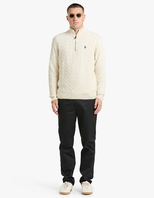 Long Sleeve Half-Zip Cable Knit Sweater - Andover Cream