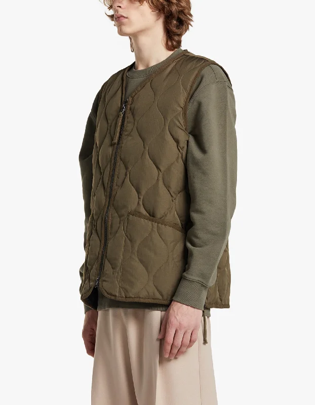 Military Zip V Neck Down Vest - Drab Olive