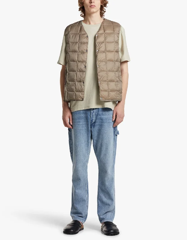 V Neck Button Down Vest - Khaki