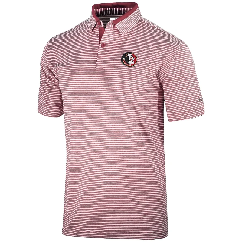 Columbia Men's Vault Seminole Logo Golden Hills Striped Polo - Cardinal/White