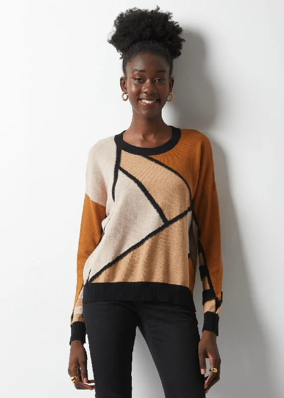 Mosiac Intarsia Sweater - Black/Camel