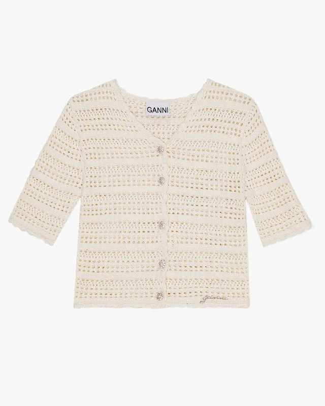 Cotton Pointelle Short Sleeve Cardigan