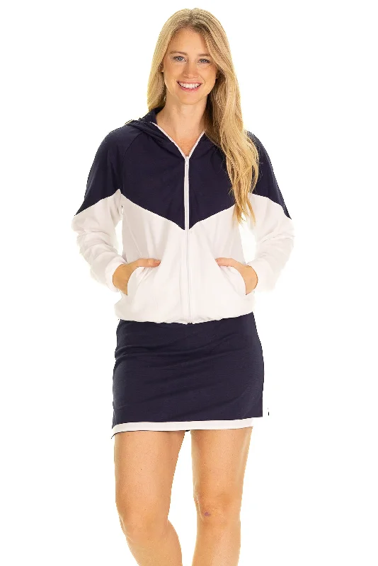 The Active Pique Hillary Hoodie in Navy and White Colorblock