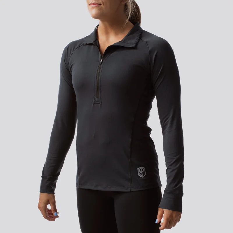 Women's Zip Neck Athleisure Long Sleeve (Black)