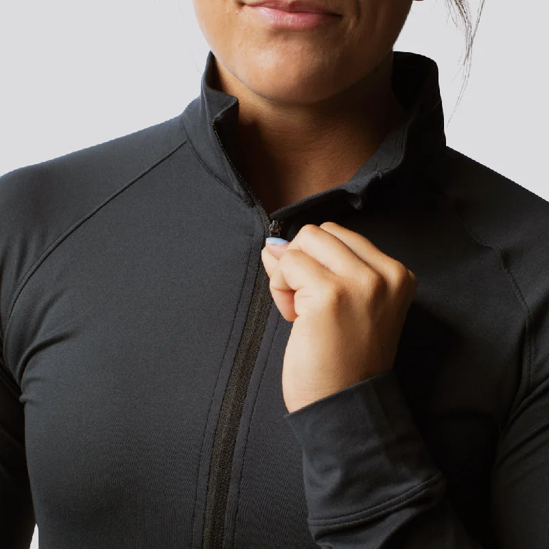 Women's Zip Neck Athleisure Long Sleeve (Black)