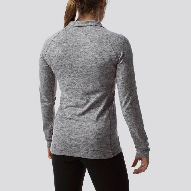 Women's Zip Neck Athleisure Long Sleeve (Heather Grey)