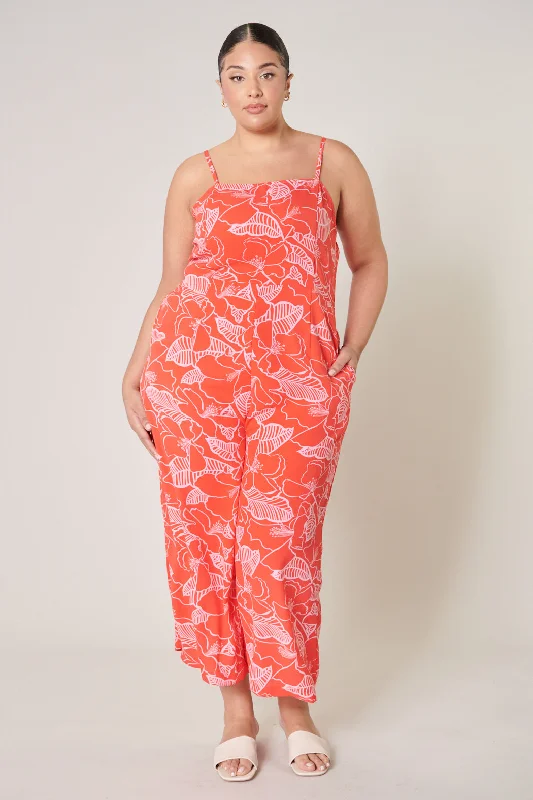 Ginger Floral Sweet Pea Square Neck Jumpsuit Curve