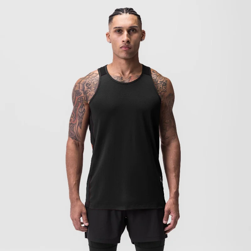 0809. Supima® Mesh Panel Training Singlet  - Black