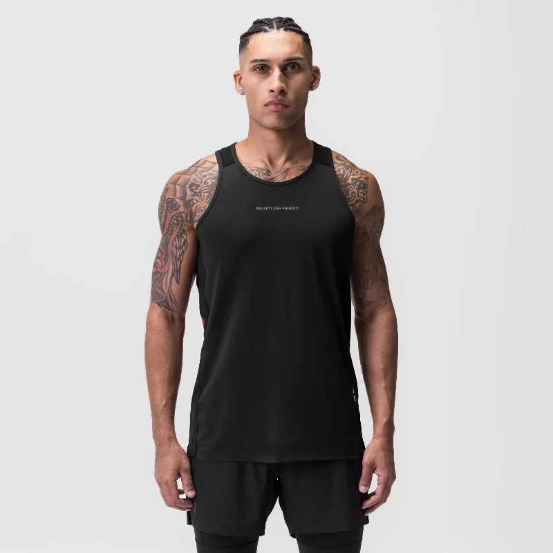 0809. Supima® Mesh Panel Training Singlet - Black ""RP""