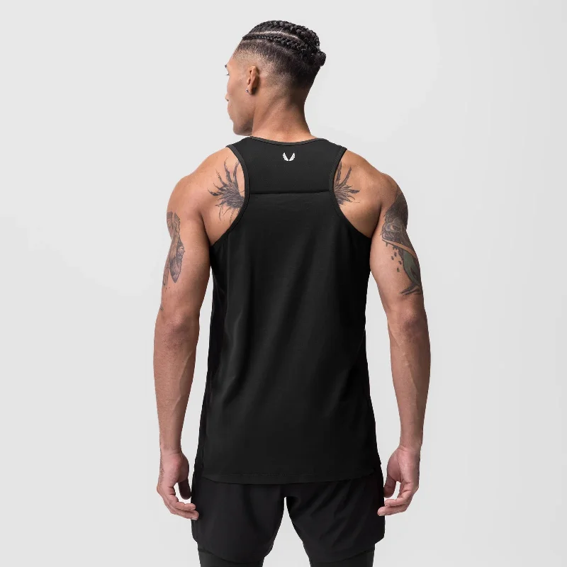 0809. Supima® Mesh Panel Training Singlet - Black ""RP""