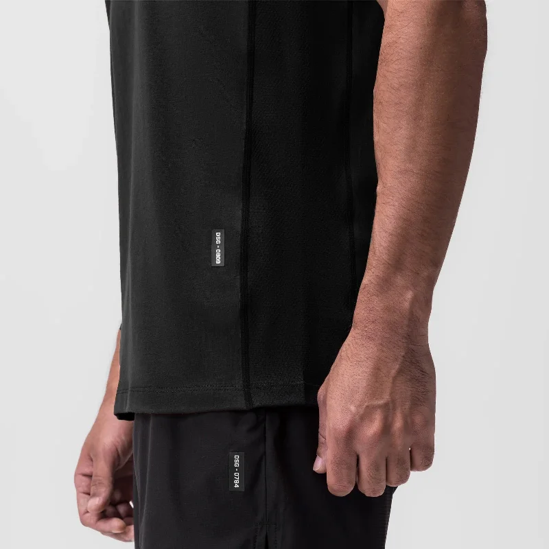 0809. Supima® Mesh Panel Training Singlet - Black ""RP""